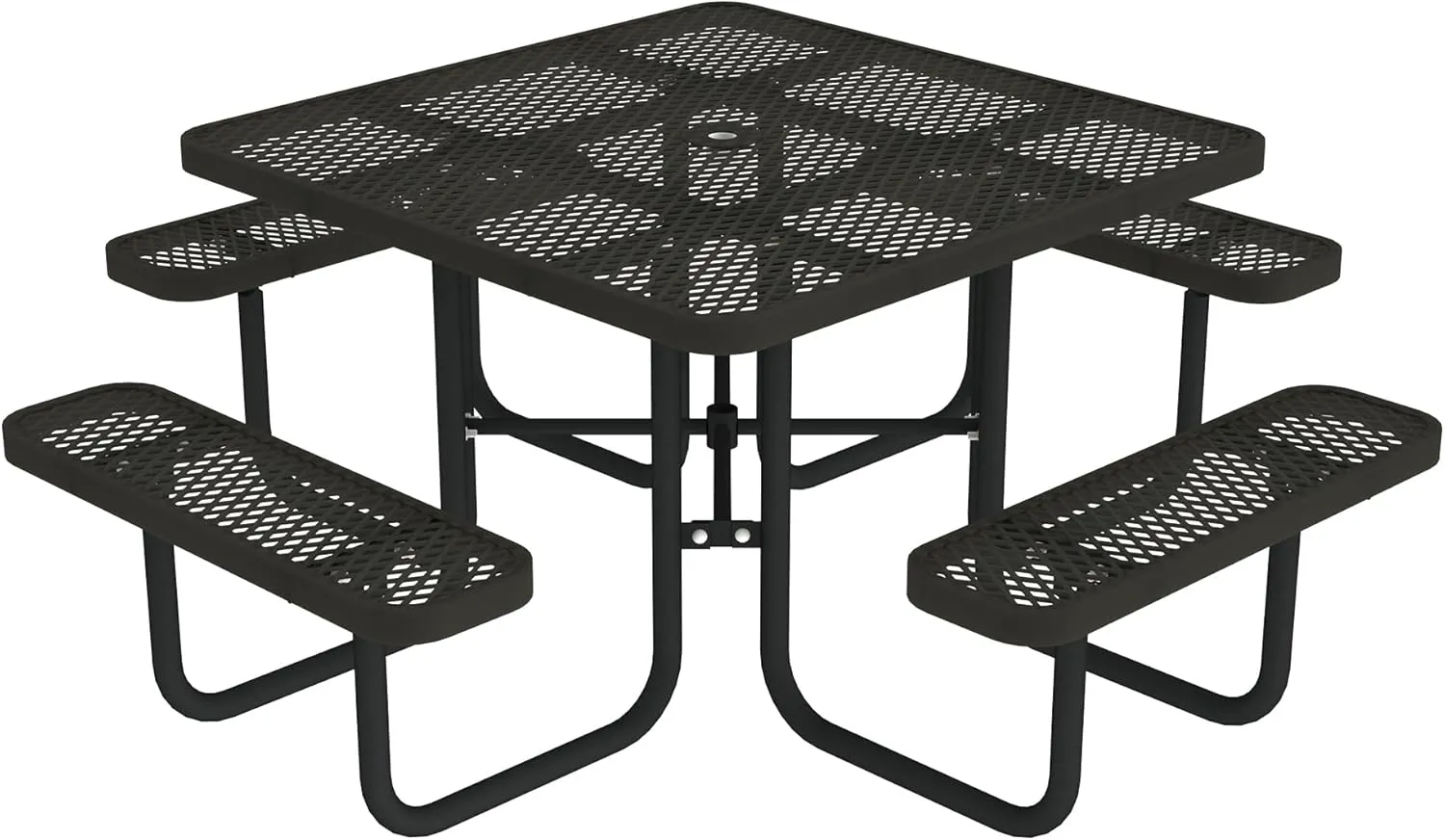 Norwood Commercial Furniture Open Air Series 46" Round Picnic Table with Benches and Umbrella Hole, Commercial-Grade Steel Portable Outdoor Picnic Table, Black