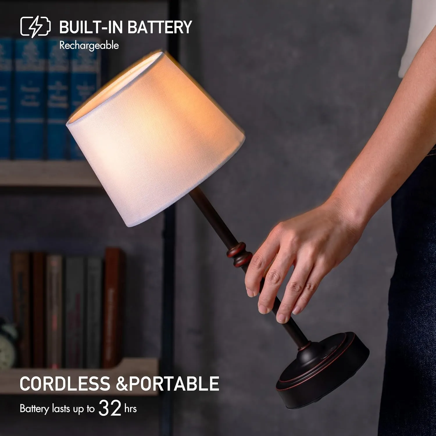O’Bright Seraph - Cordless LED Table Lamp with Dimmer, Built-in Rechargeable Battery, 3-Level Brightness, Patio Table Lamp, Bedside Night Lamp, Ambient Light for Restaurant, Oil Rubbed Bronze