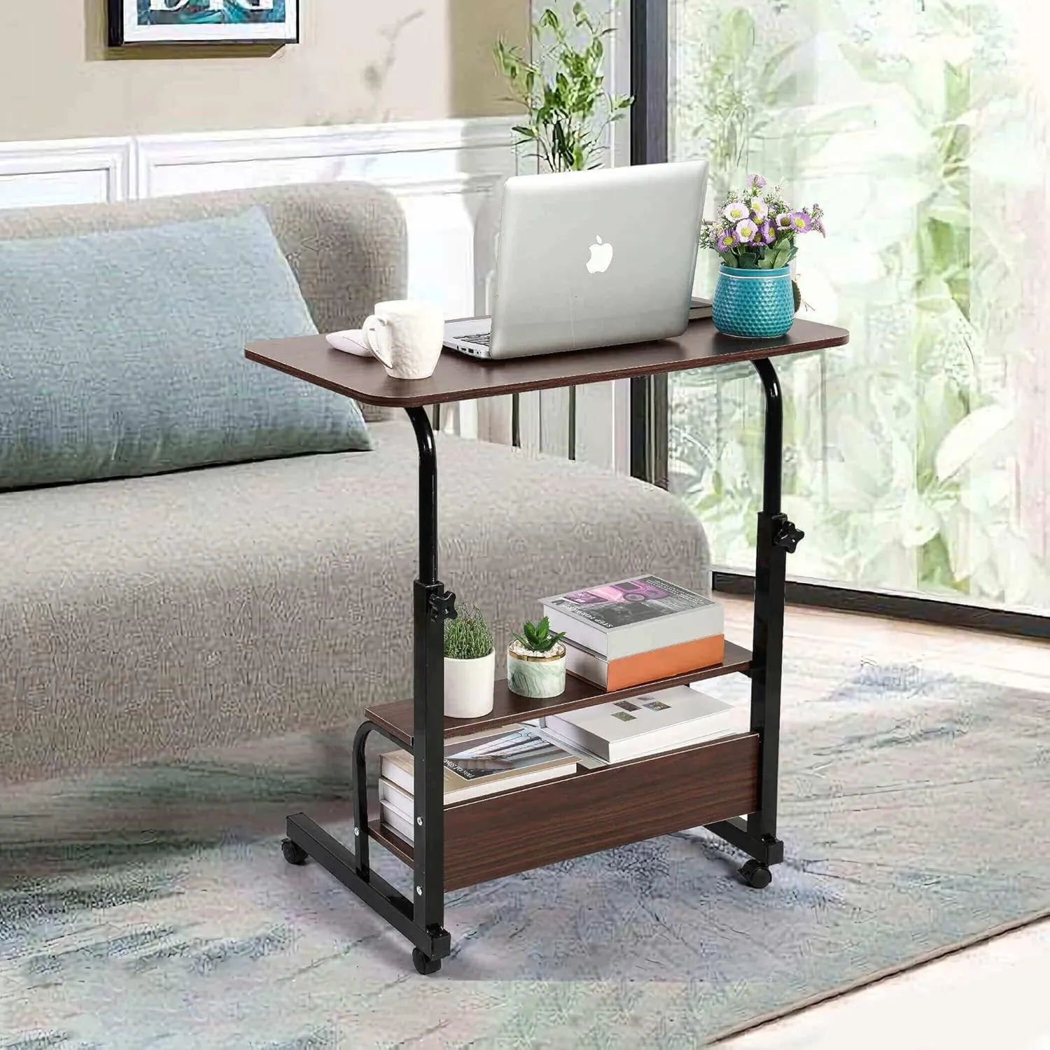 Office Desks for Home Study Desk Work Desk for Small Spaces Computer Table Stand Up Desks with Storage Portable Desks for Bedrooms Gaming Table Furniture Writing 31.5x15.7 Inch Brown C