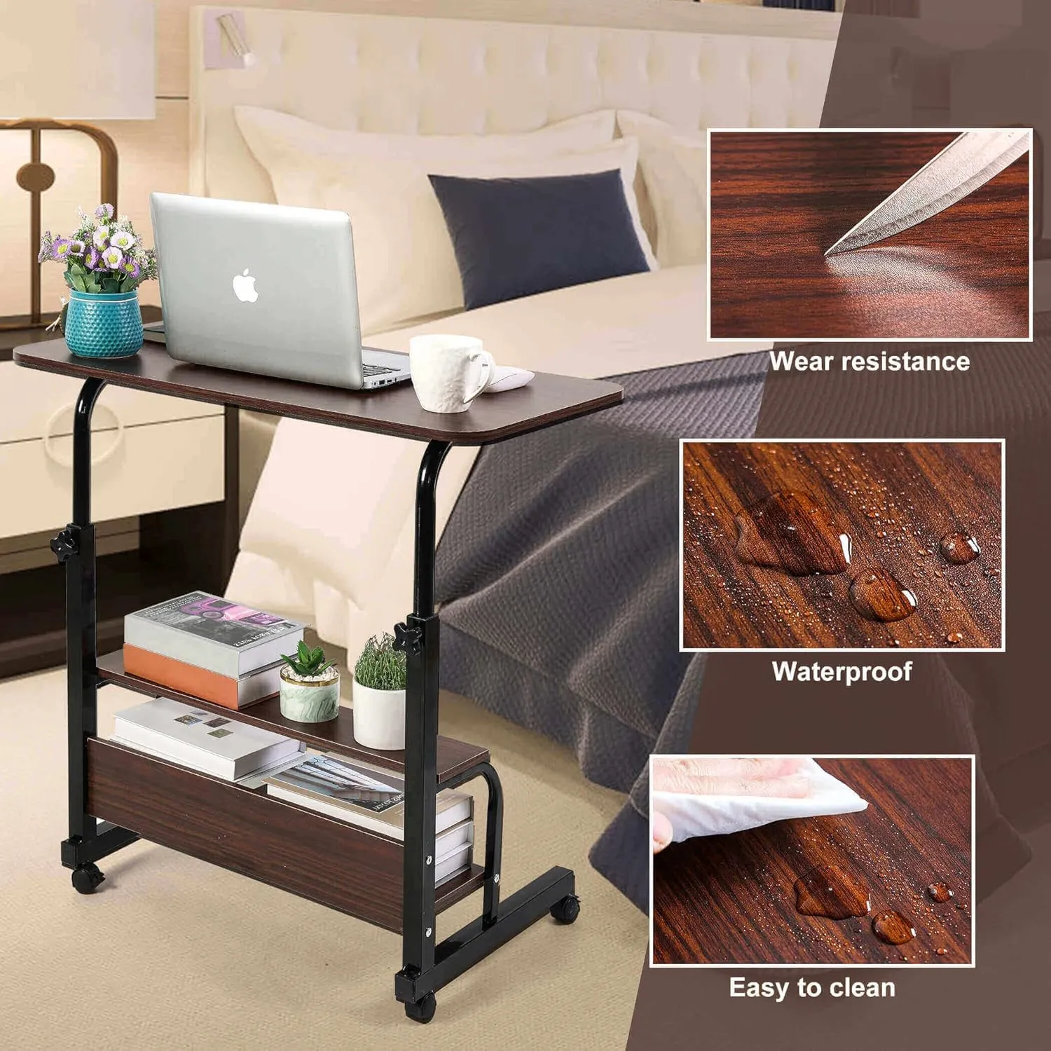 Office Desks for Home Study Desk Work Desk for Small Spaces Computer Table Stand Up Desks with Storage Portable Desks for Bedrooms Gaming Table Furniture Writing 31.5x15.7 Inch Brown C
