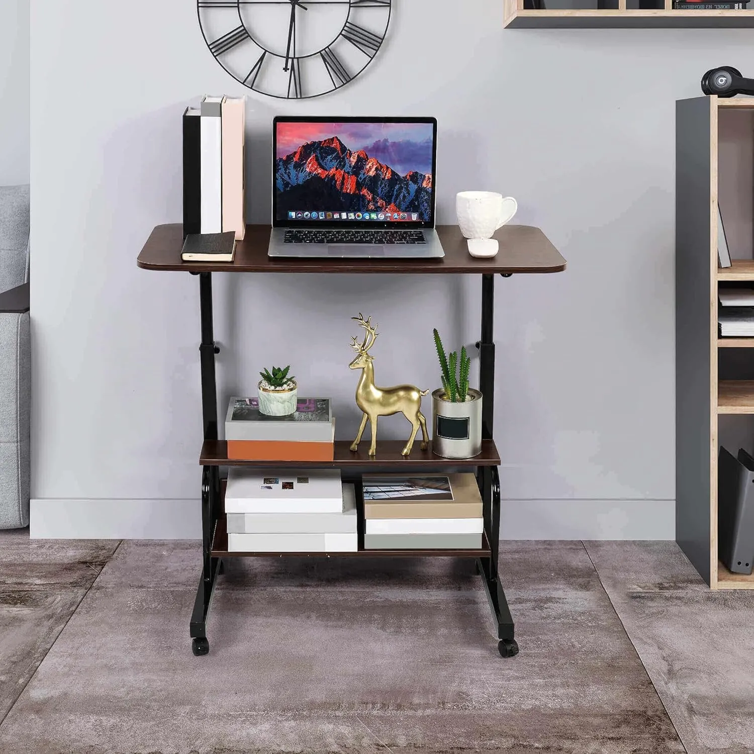 Office Desks for Home Study Desk Work Desk for Small Spaces Computer Table Stand Up Desks with Storage Portable Desks for Bedrooms Gaming Table Furniture Writing 31.5x15.7 Inch Brown C
