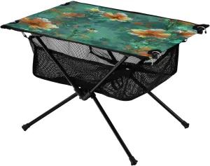 Oil on Canvas Yellow and White Flowers Portable Camping Table,Outdoor Folding Table,Beach Table,Suitable for Camping,Hiking,Picnic