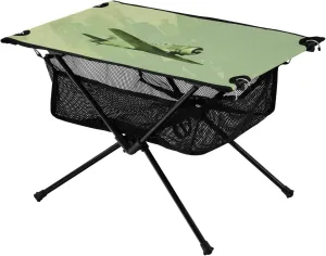 Oil Painting Green Aircraft Pattern Portable Camping Table,Outdoor Folding Table,Beach Table,Suitable for Camping,Hiking,Picnic