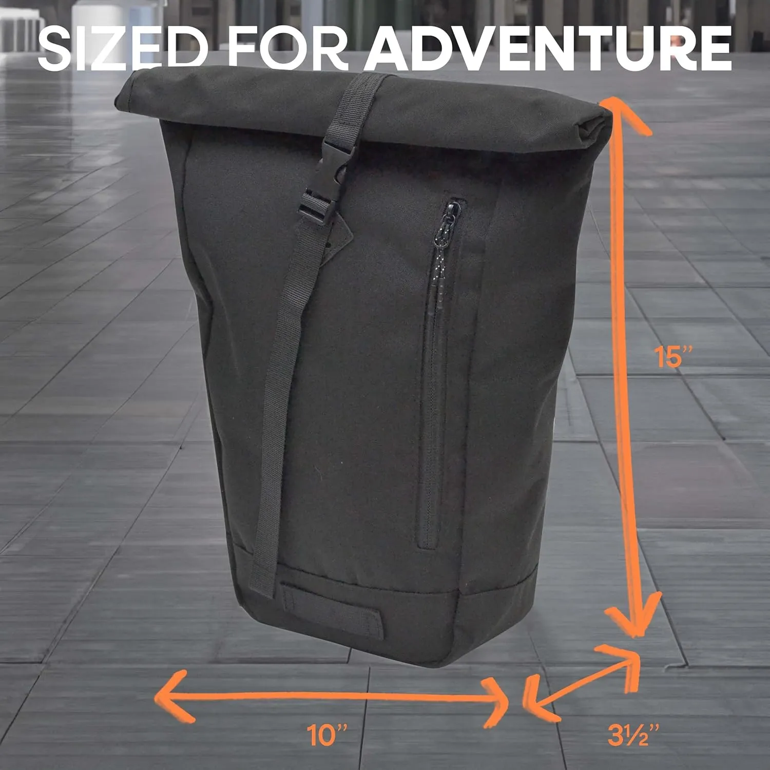 Olive Rolltop Backpack - 15x10x3.5 In Adventure-Ready Roll Top Backpacks in Water-Resistant Polyester, 7.5 Liter Capacity Roll Up Backpack with Tablet Sleeve, Back Zipper, and External Pocket