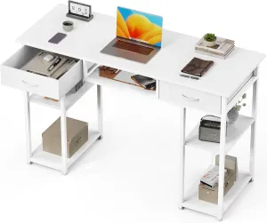 OLIXIS Computer Desk with 3 Drawers Study Writing Table with Storage Bag Headphone Hook Adjustable Feet for Home Office Small Spaces