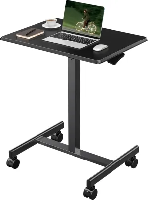 OLIXIS Small Standing Desk Adjustable Height, Portable Rolling Table on Wheels, 19 Inch Computer Mobile Desk Workstation for Home Office, Black