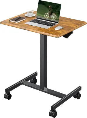 OLIXIS Small Standing Desk Adjustable Height, Portable Rolling Table on Wheels, 19 Inch Computer Mobile Desk Workstation for Home Office, Rustic Brown