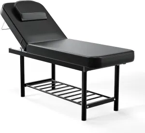 OmySalon Massage Table Massage Bed, Physical Therapy Table with Adjustable Backrest, Esthetician Bed with Removable Headrest for Salon Spa Beauty(Black)