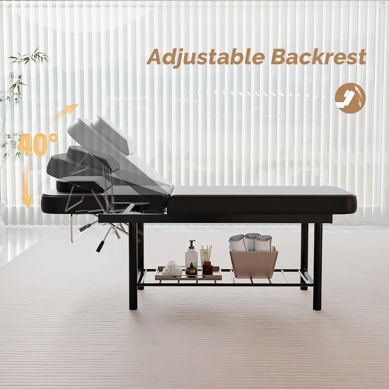 OmySalon Massage Table Massage Bed, Physical Therapy Table with Adjustable Backrest, Esthetician Bed with Removable Headrest for Salon Spa Beauty(Black)