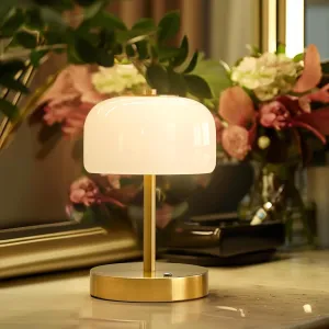 Oneach 9" Cordless Table Lamp, Gold Rechargeable Battery Operated Lamp, 3-Way Stepless Dimming Touch Lamps, Small Glass Bedside Nightstand Light for Bedroom Dining Table Living Room Shelf Decor