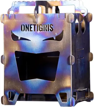 OneTigris ROCUBOID Camping Backpacking Titanium Stove Portable Foldable Burning Wood Stove for Outdoor Hiking Picnic BBQ,Weights 460g/16.2oz