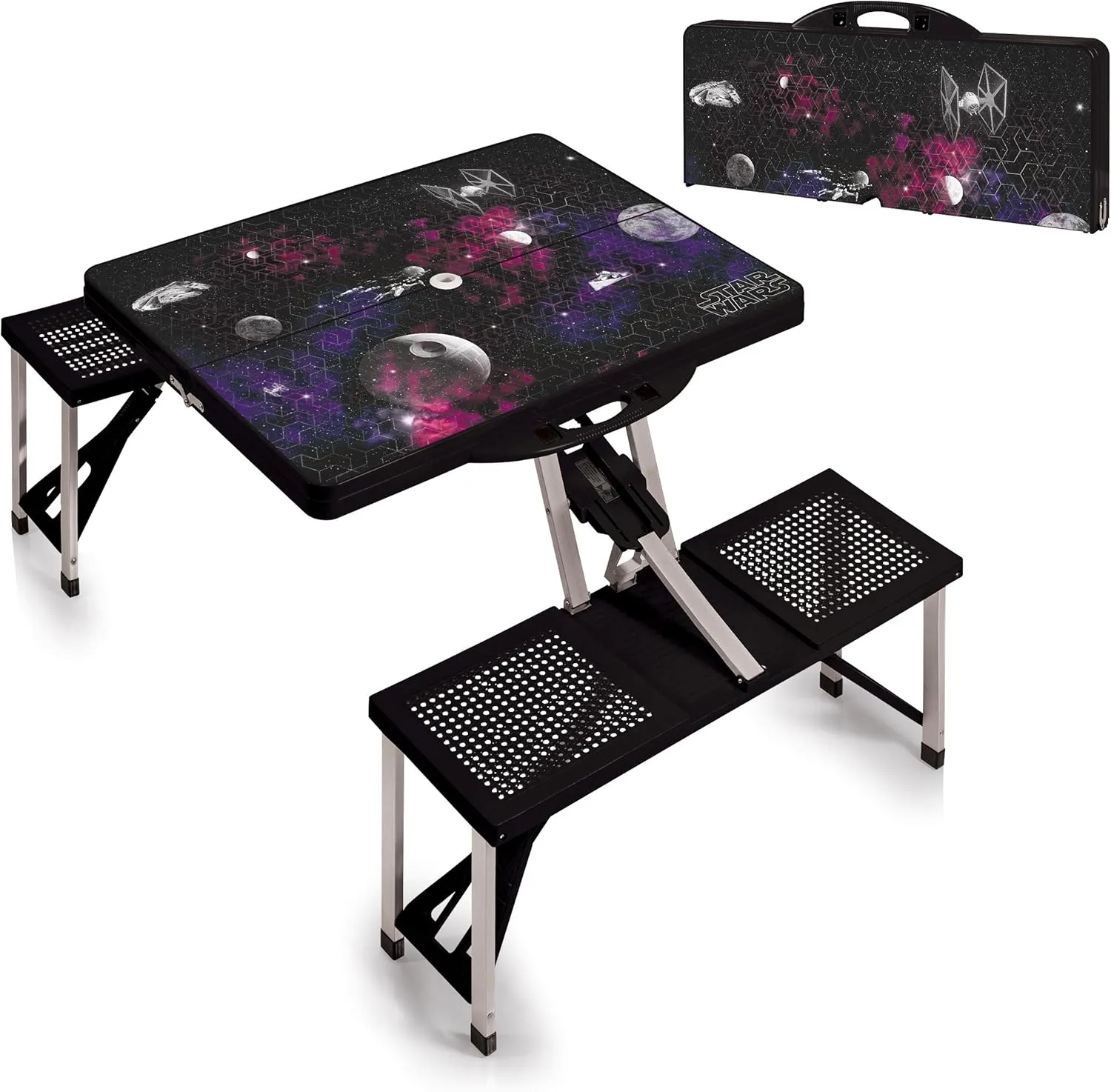 ONIVA - a Picnic Time brand - Star Wars Death Star Folding Picnic Table - Camping Table - Outdoor Table with Umbrella Hole, (Black)