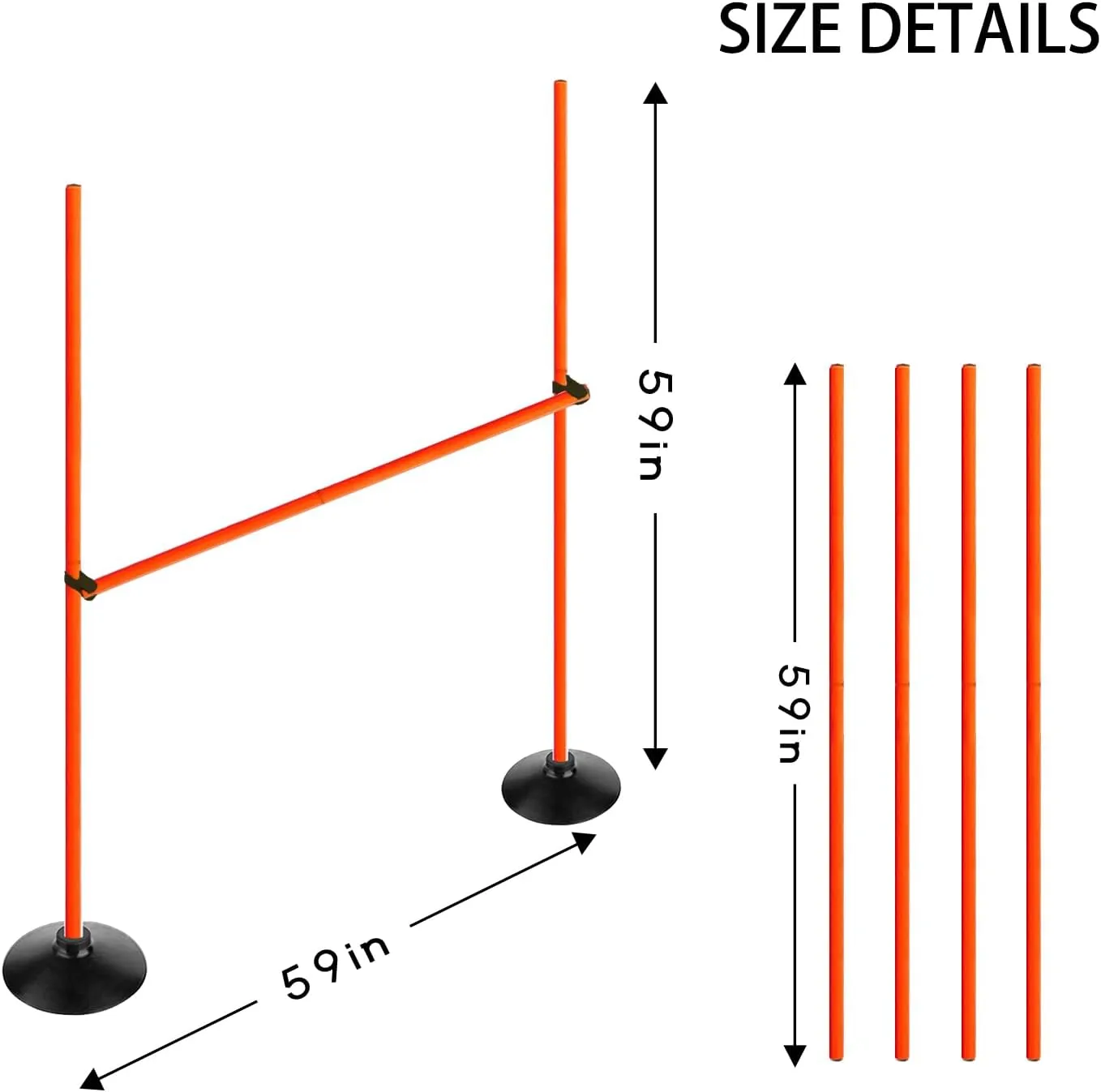 Orange Adjustable Height Agility Hurdle Set Multi-Function Soccer Trainning Pole Set Coaching Sticks with Rubber Base