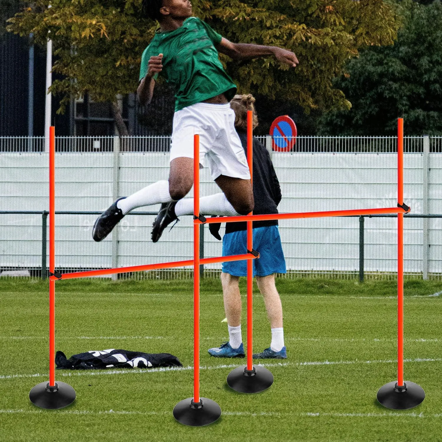 Orange Adjustable Height Agility Hurdle Set Multi-Function Soccer Trainning Pole Set Coaching Sticks with Rubber Base