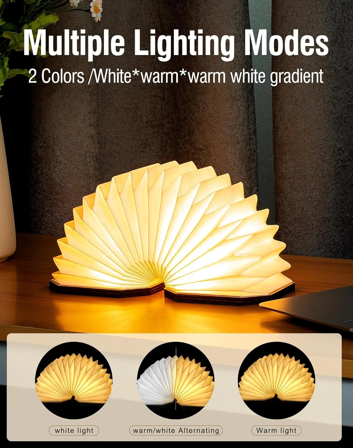 Originality Folding Accordion Lamp, Portable Wooden Desk Lamp, Japanese Gifts, Creative LED Paper Lantern with USB for Home Decoration(Walnut)