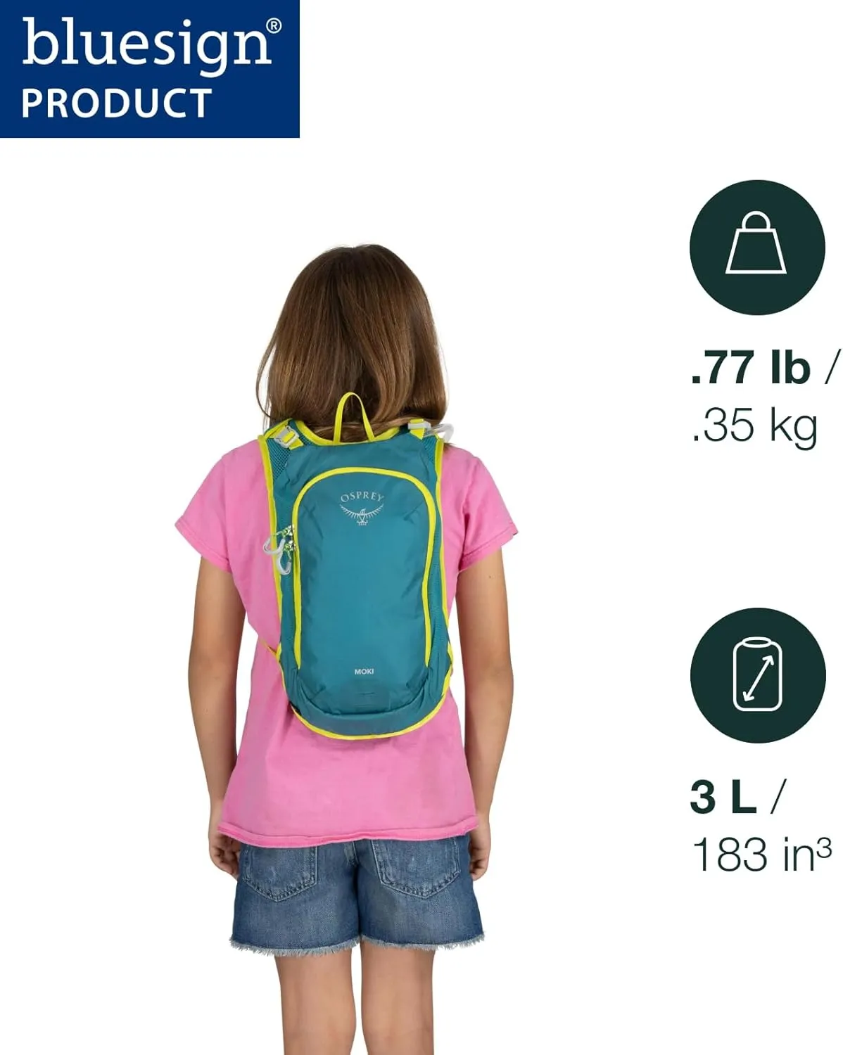 Osprey Moki 3L Kids' Biking Backpack with Hydraulics Reservoir, Green Canopy