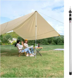 Outdoor Activities Telescoping Awning Poles, Lightweight Aluminum Alloy Camping Tarp Poles Twist Lock Design, Adjustable Tent Poles for Barbecue/Picnic(Silver Telescopic 1 pc)