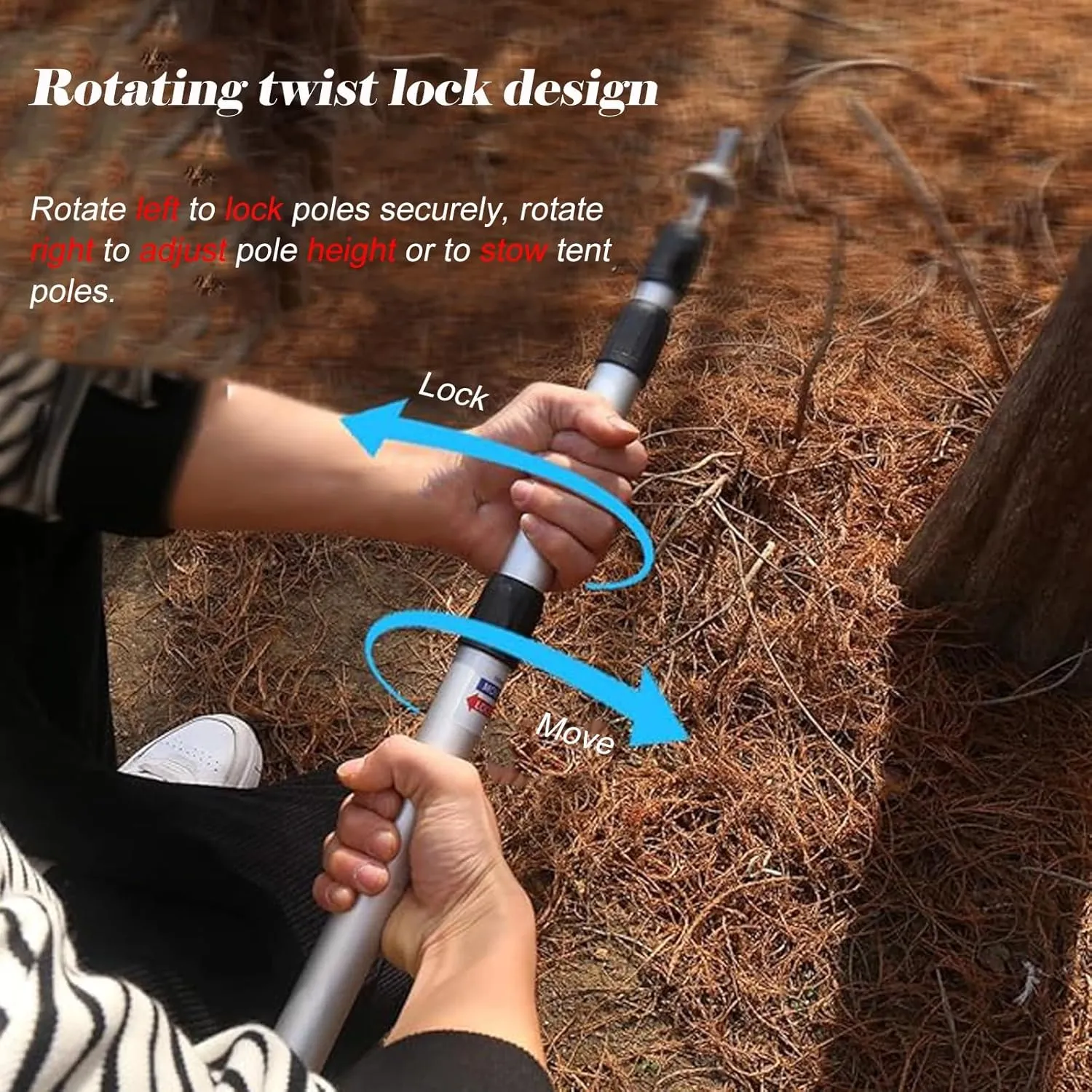 Outdoor Activities Telescoping Awning Poles, Lightweight Aluminum Alloy Camping Tarp Poles Twist Lock Design, Adjustable Tent Poles for Barbecue/Picnic(Silver Telescopic 1 pc)