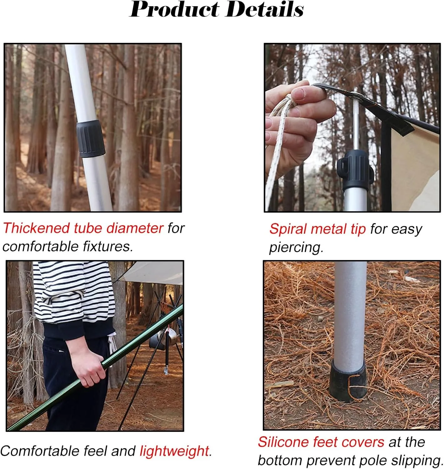 Outdoor Activities Telescoping Awning Poles, Lightweight Aluminum Alloy Camping Tarp Poles Twist Lock Design, Adjustable Tent Poles for Barbecue/Picnic(Silver Telescopic 1 pc)