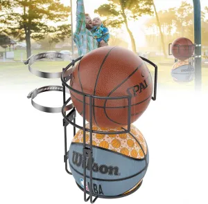 Outdoor Basketball Holder - Sturdy Vertical Storage Rack Metal Ball Holder, Pole Mount Basketball Rack,Wall Mounted Storage for 2 Balls, Basketballs Goal Accessories