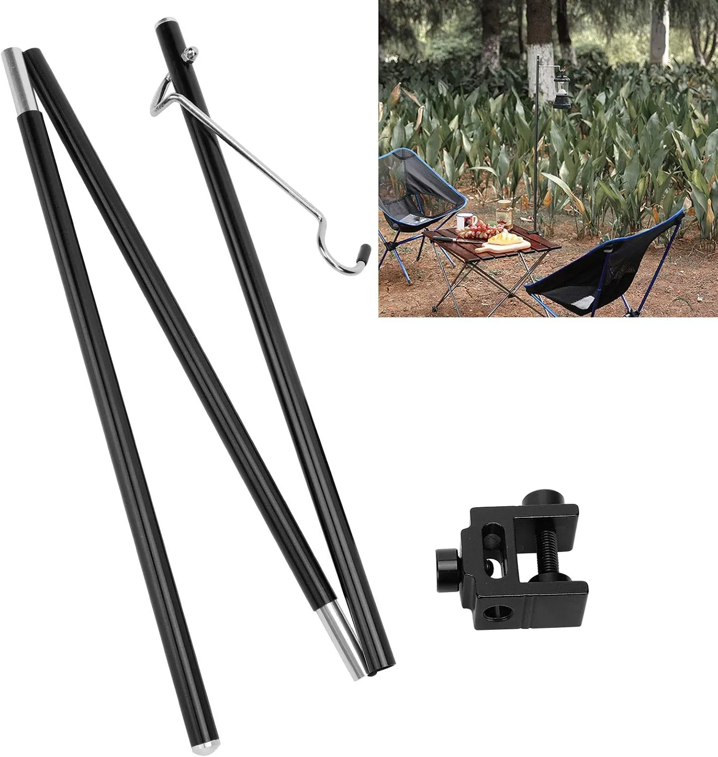 Outdoor Camping Lamp Pole | Foldable Aluminum Alloy Stand for Lamps/Lanterns | Adjustable Height 1-3ft | Portable with Storage Bag | Fits Tables up to 1.0in Thick
