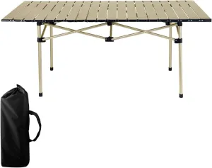 Outdoor Camping Table, Rollable Table Lightweight, Portable Aluminum Table for 4-6 People with Carrying Bag for Outdoor BBQ Picnic Party Yellow