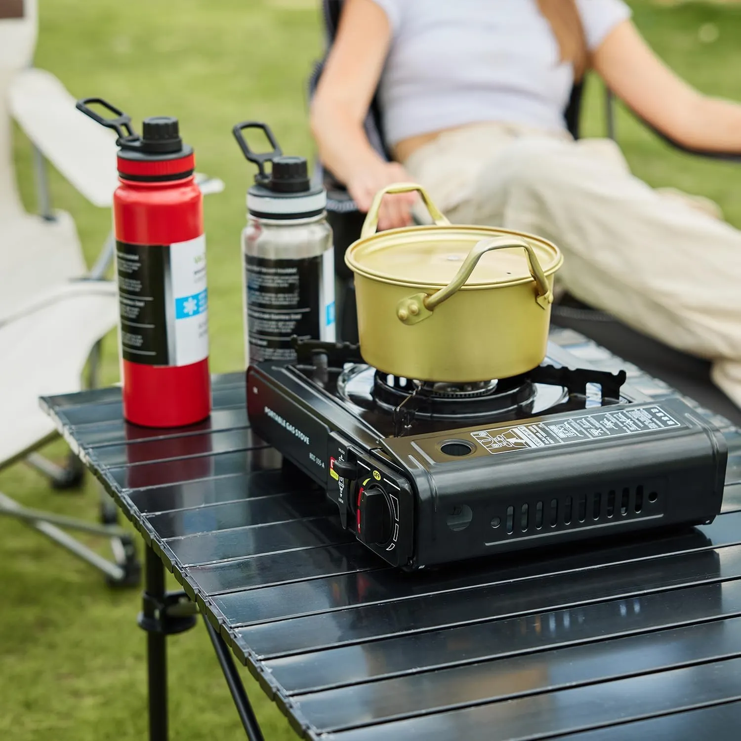 Outdoor Camping Table, Rollable Table Lightweight, Portable Aluminum Table for 4-6 People with Carrying Bag for Outdoor BBQ Picnic Party Yellow