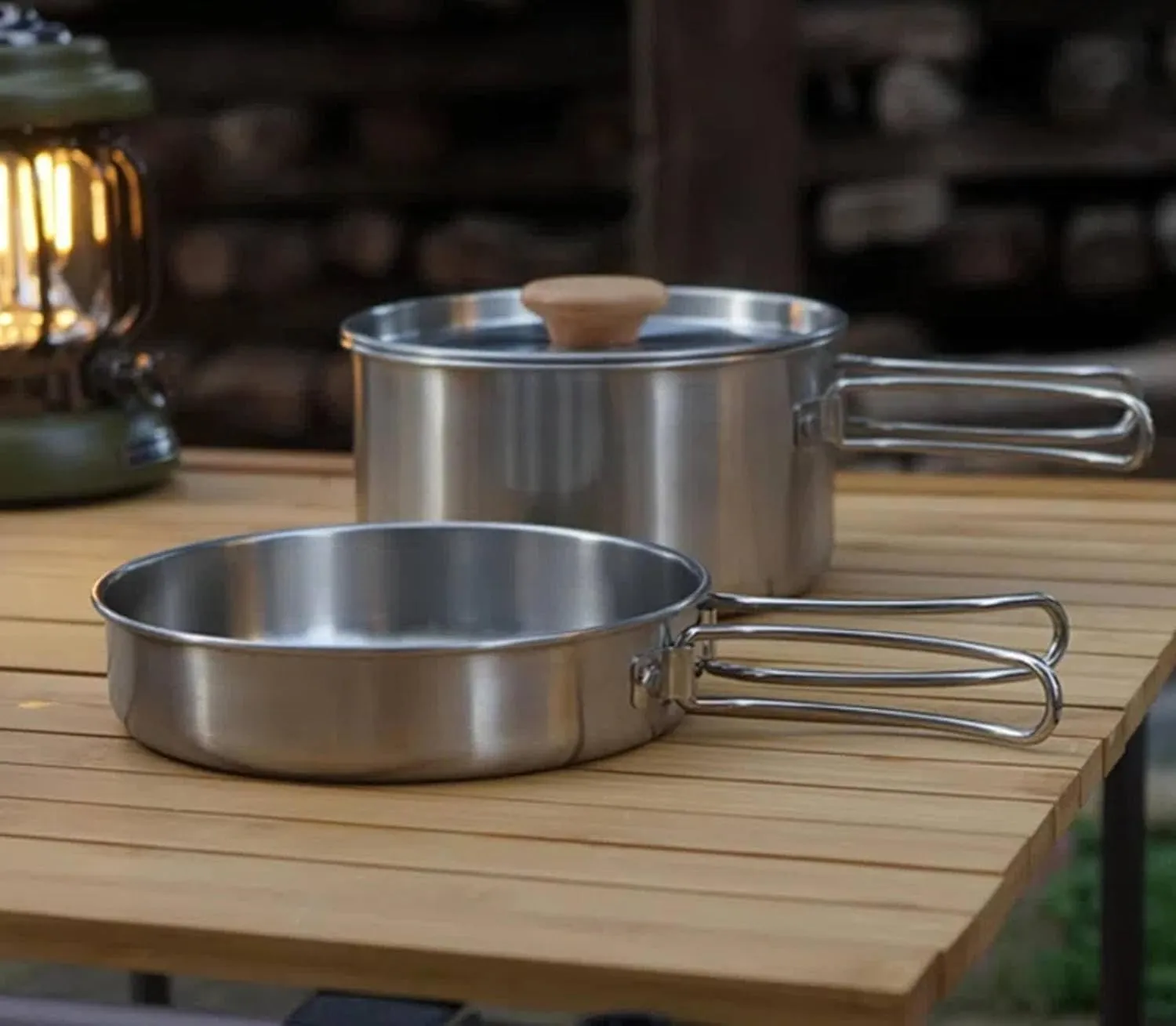 Outdoor Climbing 304 Stainless Steel Folding Handle Pot Camping Portable Frying pan Soup Pot Household Picnic Pot Set