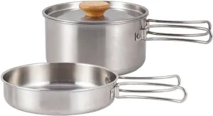 Outdoor Climbing 304 Stainless Steel Folding Handle Pot Camping Portable Frying pan Soup Pot Household Picnic Pot Set