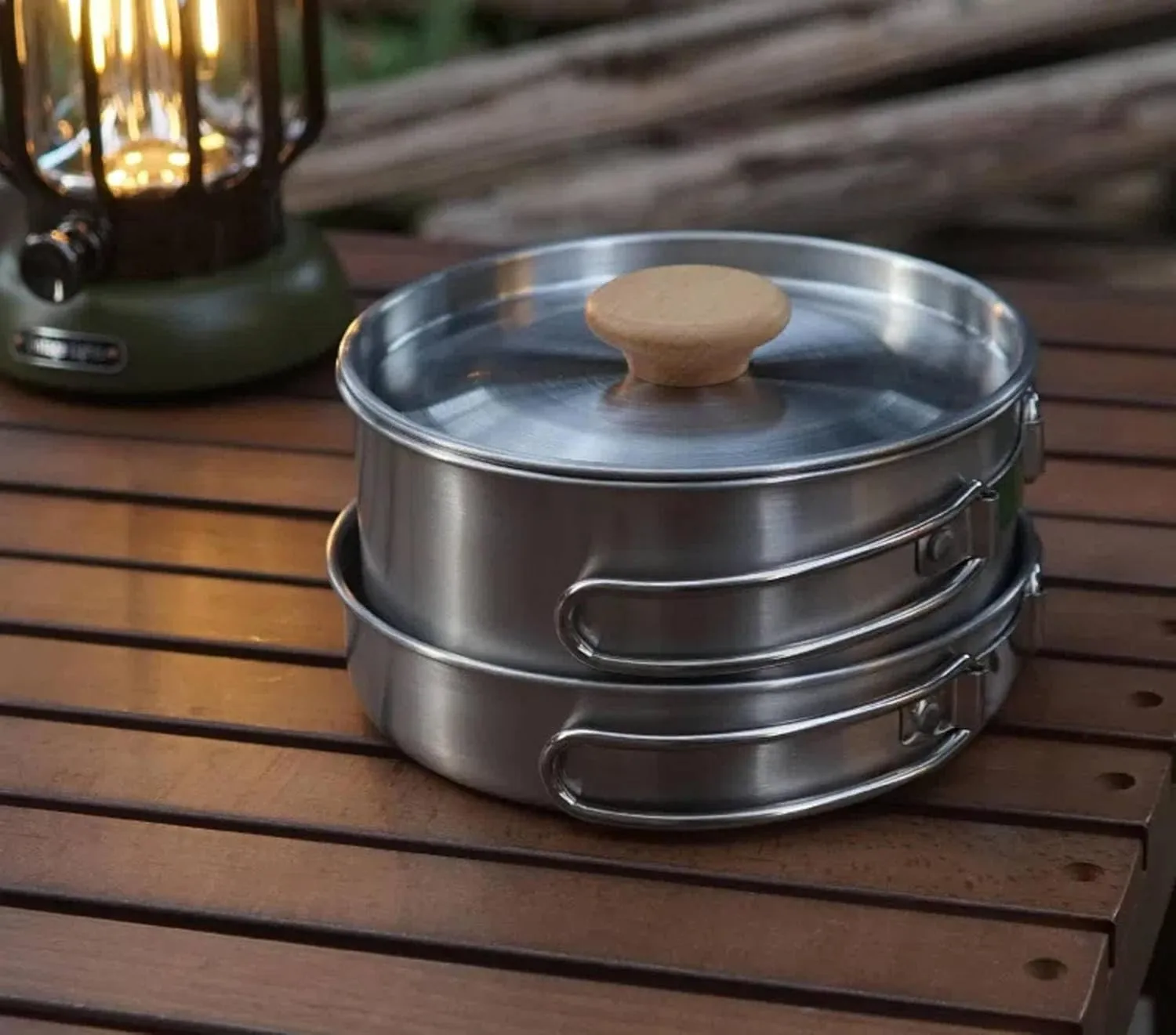 Outdoor Climbing 304 Stainless Steel Folding Handle Pot Camping Portable Frying pan Soup Pot Household Picnic Pot Set
