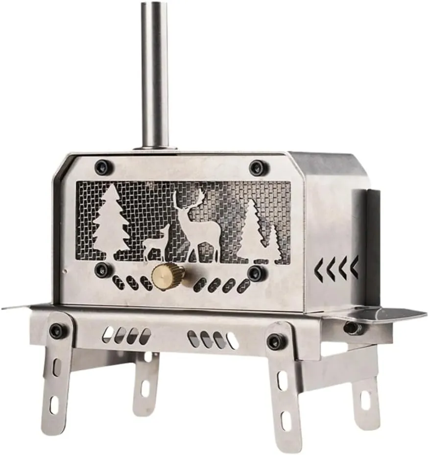 Outdoor Firewood Stove with Chimney Aromatherapy Holder, Stainless Steel Camping Wood Stove for Backpacking Fishing