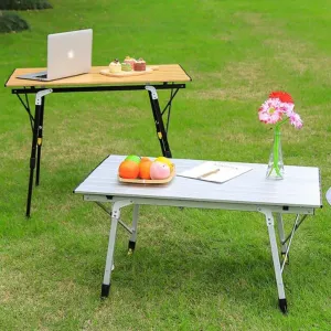 Outdoor Folding Portable Picnic Camping Table Adjustable Height Aluminum Roll Up Table with Carry Bag Lightweight Backpacking Table,Silver