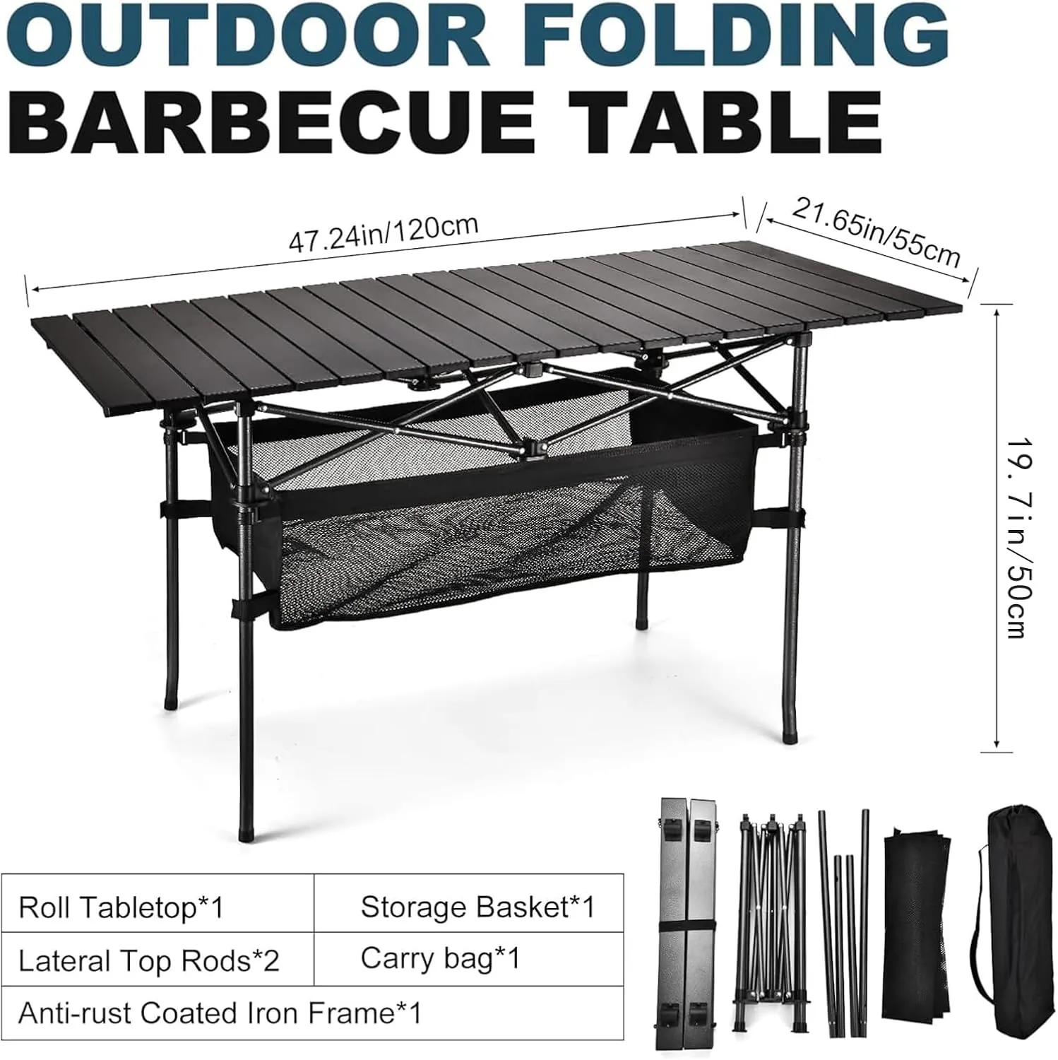 Outdoor Folding Portable Picnic Camping Table, Aluminum Roll Up Table with Convenient Carrying Bag for Indoor, Outdoor, Camping, Beach, Backyard, BBQ, Party, Patio, Picnic Yellow