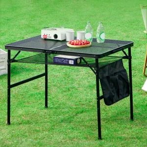 Outdoor Folding Table Camping Table Picnic Table with Mesh Layer Side Pocket Height Adjustable, Lightweight Aluminum Alloy Camping Hiking Picnic BBQ Collapsible Sturdy Table Black
