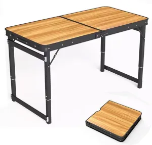 Outdoor Folding Table Large Density Board Folding Table,Wood Grain Square Tube Folding Table, Height Adjustable Folding Table, for Outdoor Picnic, Camp