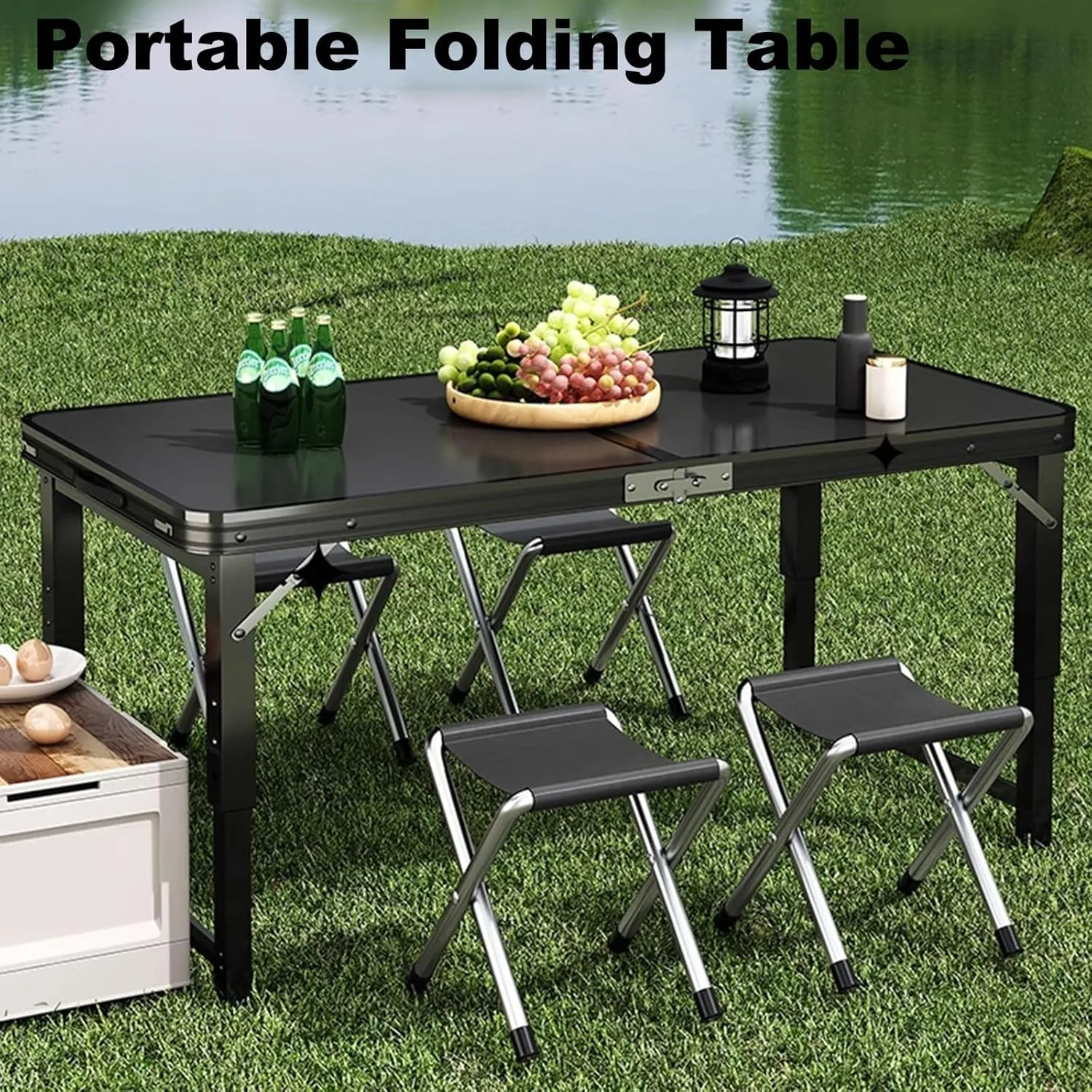 Outdoor Folding Table LargeCarbon Steel Alloy Folding Table, Portable Folding Table, Adjustable Height Table with Carry Handle for Outdoor Indoor Hiking Camp(Green), 120*70*60cm