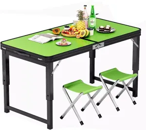 Outdoor Folding Table LargeCarbon Steel Alloy Folding Table, Portable Folding Table, Adjustable Height Table with Carry Handle for Outdoor Indoor Hiking Camp(Green), 120*70*60cm