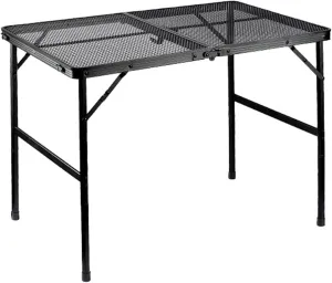 Outdoor Folding Table with Mesh Layer Side Pocket Lightweight Aluminum Alloy Height Adjustable Camping Hiking Picnic BBQ Collapsible Table 1 Set Black