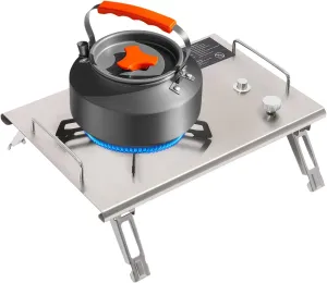 Outdoor Gas Stove, 13,648 BTU Portable Gas Stove Stainless Steel Camping Stove with Folding Design Carrying Handle for Camping Picnics Spring Trips (Silver)