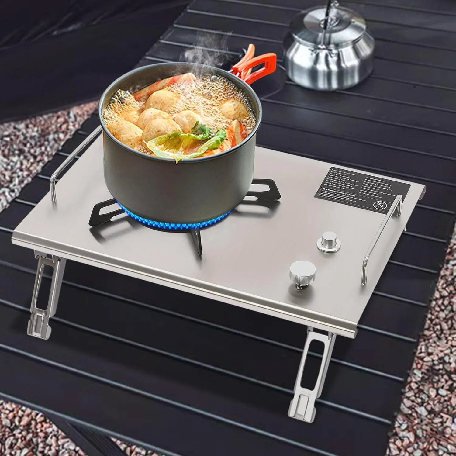 Outdoor Gas Stove, 13,648 BTU Portable Gas Stove Stainless Steel Camping Stove with Folding Design Carrying Handle for Camping Picnics Spring Trips (Silver)