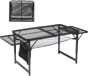 Outdoor Grill Table, Folding Camping Table, Card Table Adjustable Height & Width, Carry Handle for Outdoor, Picnic, Beach, Indoor (4.7 FT)