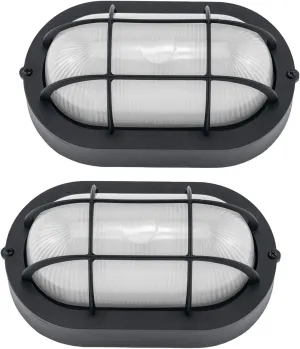 Outdoor LED Bulkhead Light Worked as Outdoor Flush Mount Ceiling Light, Wall Lantern, 6W 520Lumens 5000K Daylight, Dimmable, Aluminum Housing, Black 2 Pack