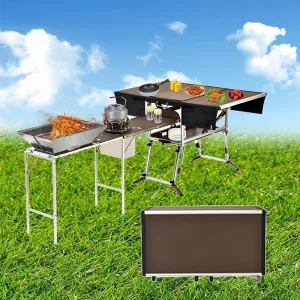 Outdoor Master Cook Station Aluminum Camping Table,Easy Carry Picnic Folding Table with kitchenware and Stove for RV BBQ Cooking Outdoor, Package 4