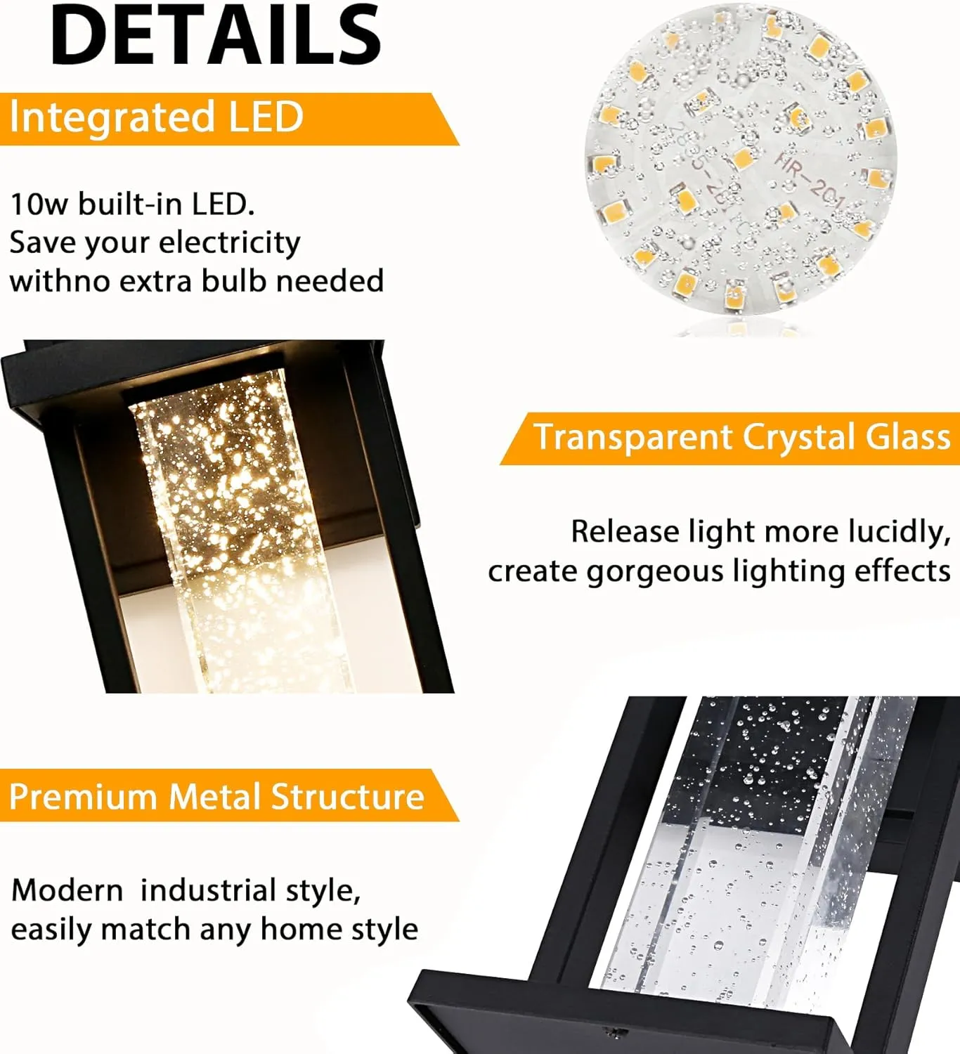 Outdoor Motion Sensor Light,3 Lighting Modes Outdoor Porch Light, Waterproof 10W Integrated LED Light Fixture, 480LM 3000K Exterior Light for Garage Patio, Black