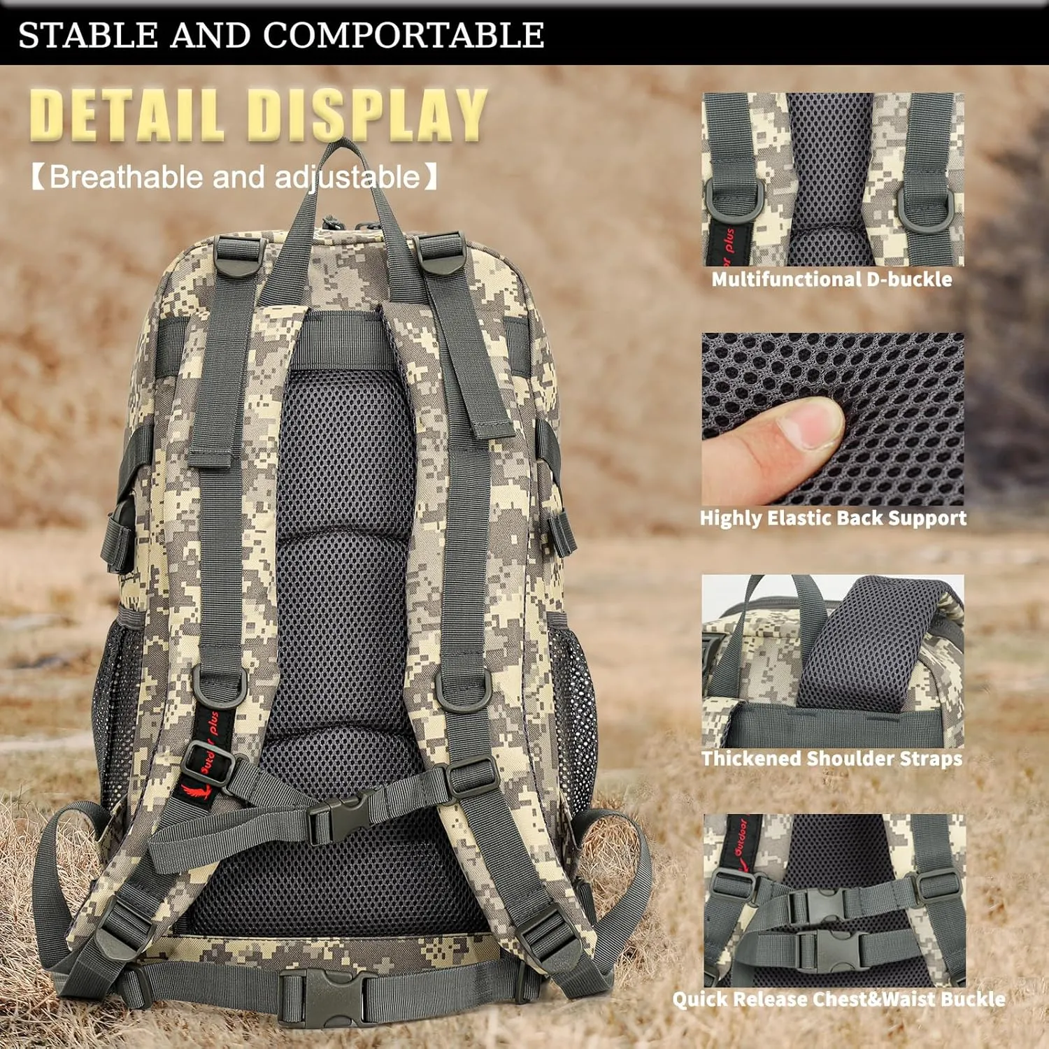 outdoor plus Camo Backpack for School,30L/40L Military Boys Backpack for Elementary Middle School, Army Day Pack for Outdoor