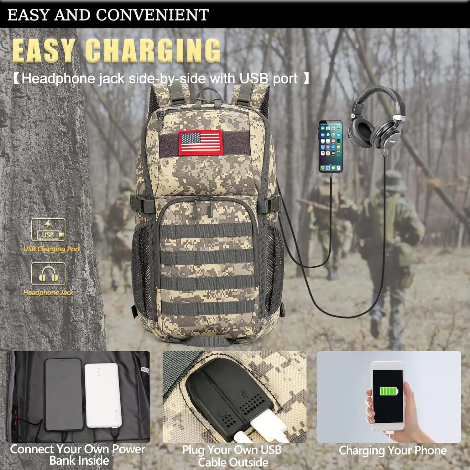 outdoor plus Camo Backpack for School,30L/40L Military Boys Backpack for Elementary Middle School, Army Day Pack for Outdoor