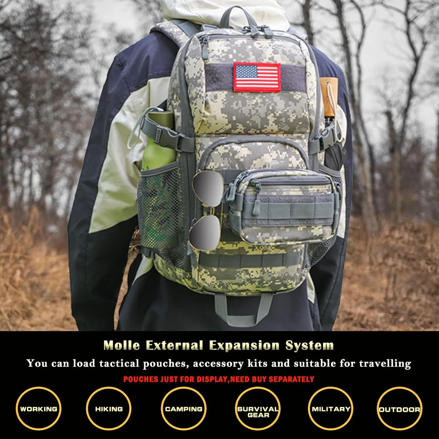 outdoor plus Camo Backpack for School,30L/40L Military Boys Backpack for Elementary Middle School, Army Day Pack for Outdoor