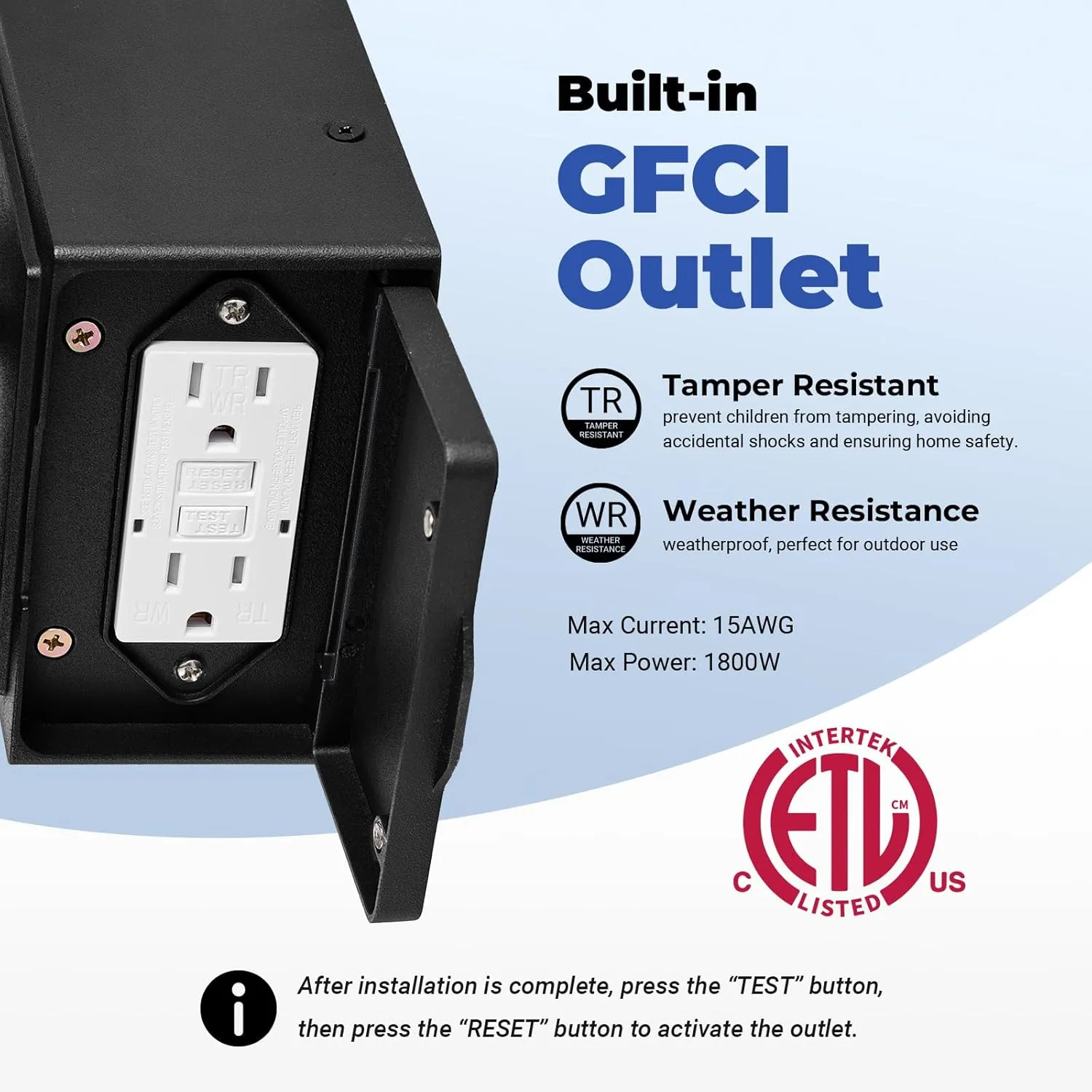 Outdoor Porch Light with GFCI Outlet, Black Motion Sensor Exterior Lighting Fixtures Wall Mount for House with Water Ripple Glass, Anti-Rust Waterproof Outdoor Wall Sconce Lantern for Garage