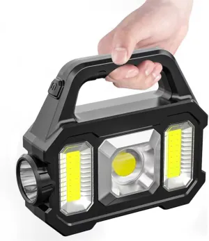 Outdoor Portable Camping Fishing Flashlight Work Light Multi-Modes Solar Powered High Brightness Lantern Hand Light USB Rechargeable Light with Side Light