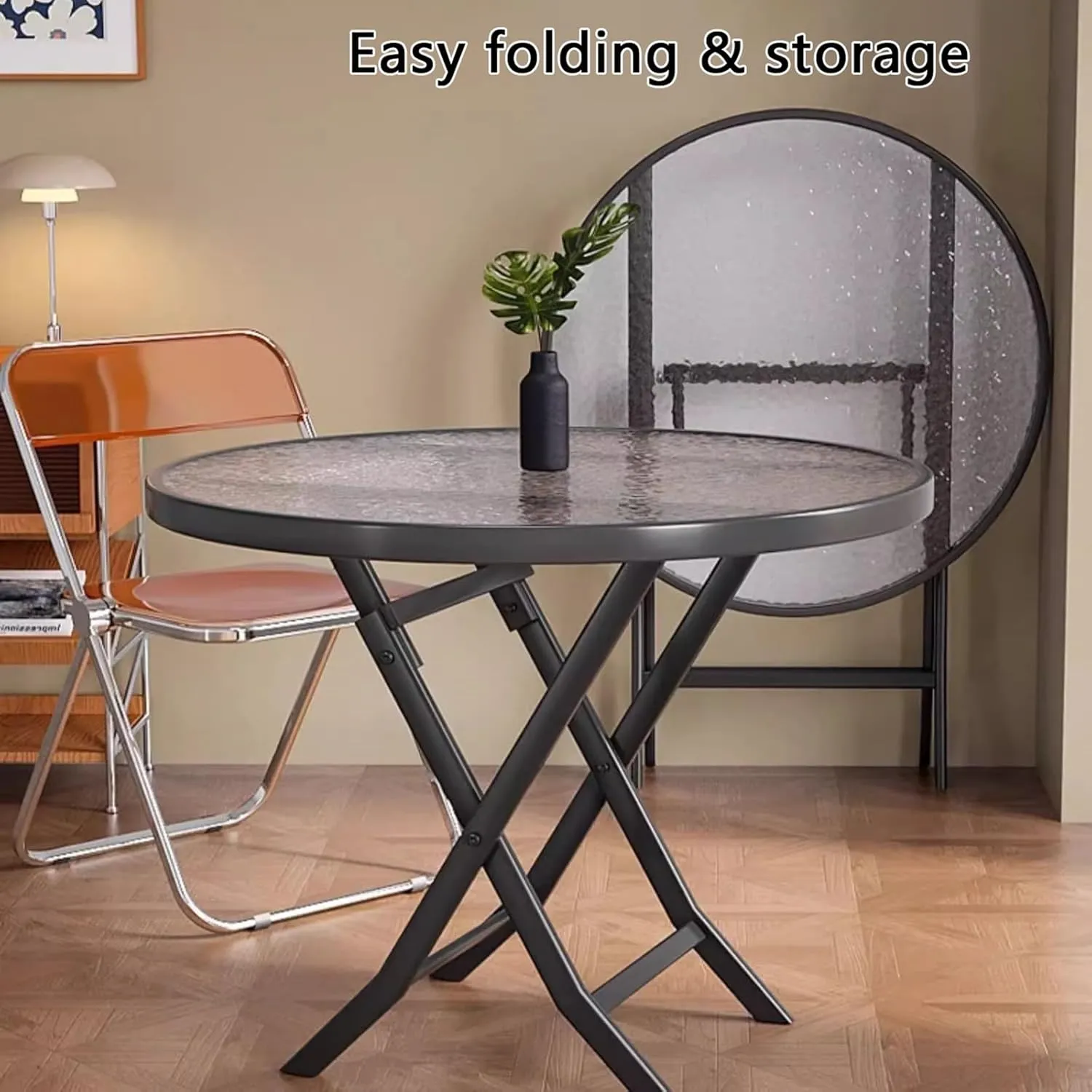 Outdoor Portable Camping Table, Portable Aluminum Picnic Table, Stable Solid Glass Folding Table, Foldable Roll-up Table with Handle for Indoor, Backyard, BBQ, Patio(Clear,70cm)